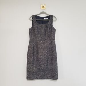 Kasper Floral Sleeveless Midi Sheath Dress 10 Black SIlver Gold Textured Office